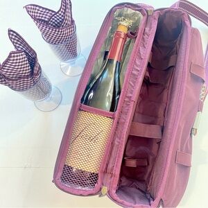 Wine for 2 Insulated Bag Carrier Backpack PICNIC AT ASCOT Burgundy 7 Piece Set